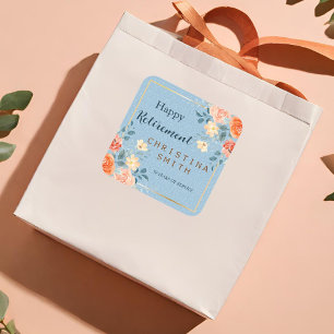 Modern Elegant Floral Watercolor Retirement Party Square Sticker