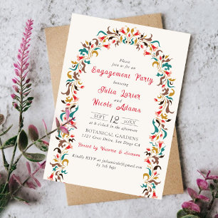 Modern Elegant Floral Wreath Engagement Party Invitation