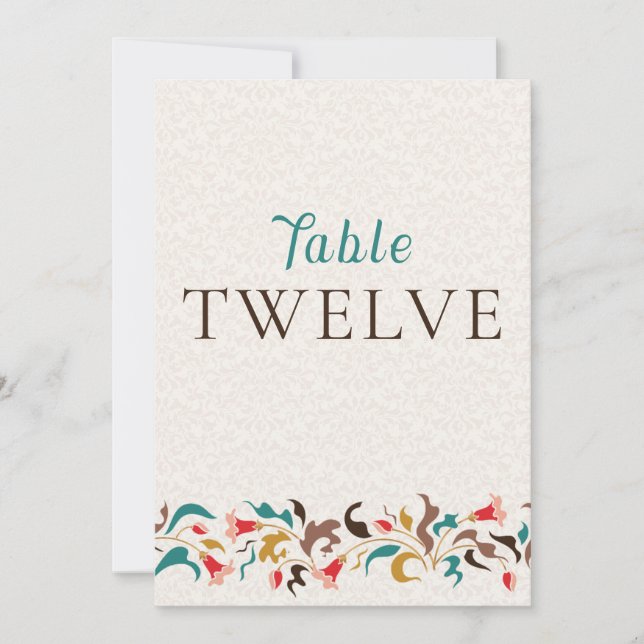 Modern Elegant Floral Wreath Wedding Table Number (Front)