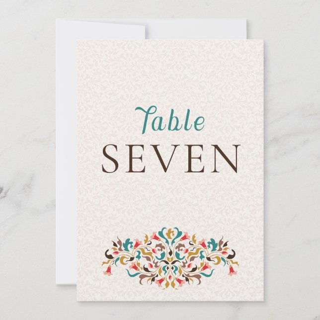 Modern Elegant Floral Wreath Wedding Table Number (Front)