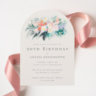 Modern Elegant Flowers Bouquet 50th Birthday Invitation