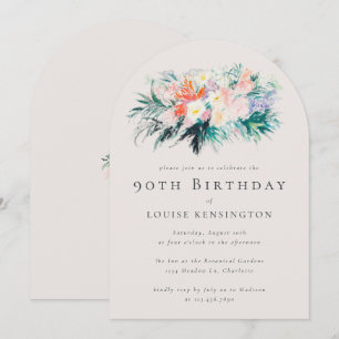 Modern Elegant Flowers Bouquet 90th Birthday Invitation