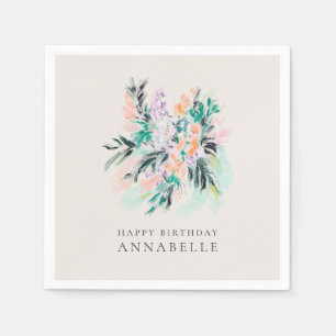 Modern Elegant Flowers Bouquet Happy Birthday Napkin