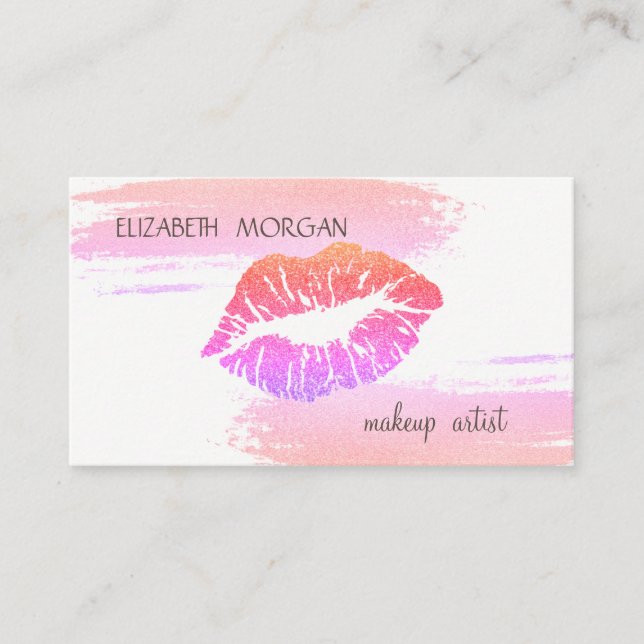 Modern Elegant Foil Brush Stroke, Glitter Lips Business Card (Front)