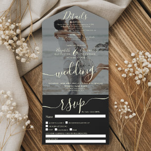Modern elegant foil photo overlay wedding all in one invitation