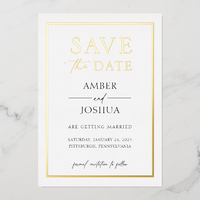 Modern Elegant Foil Pressed Wedding Save the Date (Front)