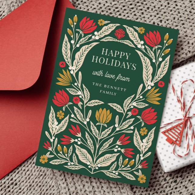 Modern Elegant Folk Floral Christmas Folded Holiday Card (Creator Uploaded)