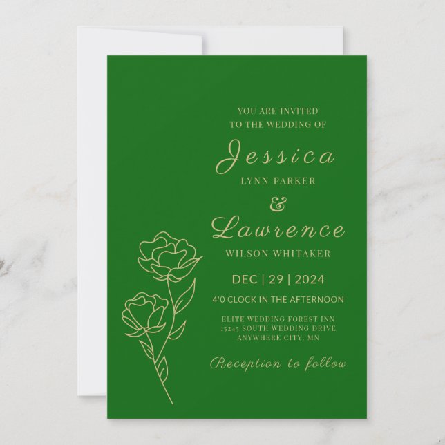 Modern Elegant Forest Green and gold Wedding  Invitation (Front)