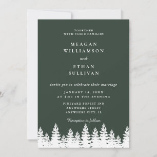 Modern Elegant Forest Green White Winter Wedding Invitation