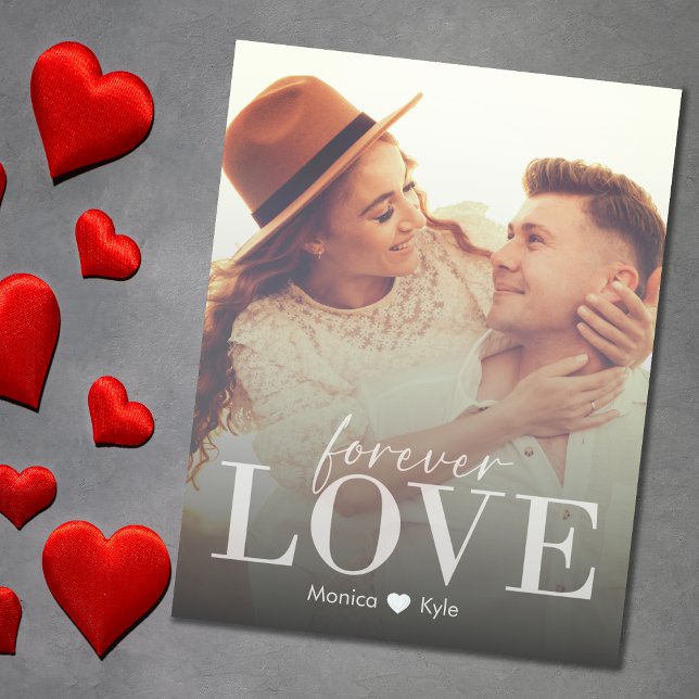 Modern Elegant Forever Love Photo Valentine's Card (Personalised Photo Modern Elegant Couples Anniversery)