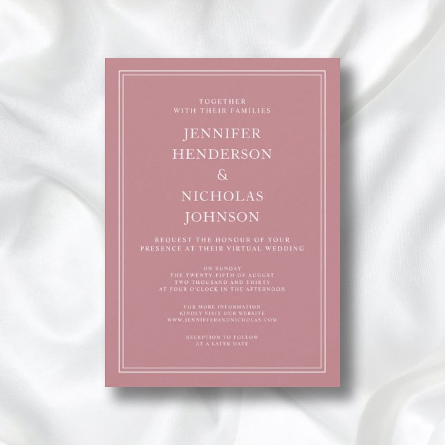 Modern Elegant Formal Dusty Rose Virtual Wedding Invitation (Front / Modern Elegant Formal Dusty Rose Virtual Wedding Invitation)