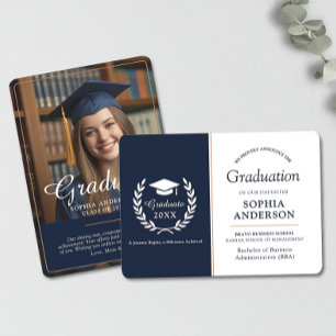 Modern Elegant Formal Navy Graduation Announcement
