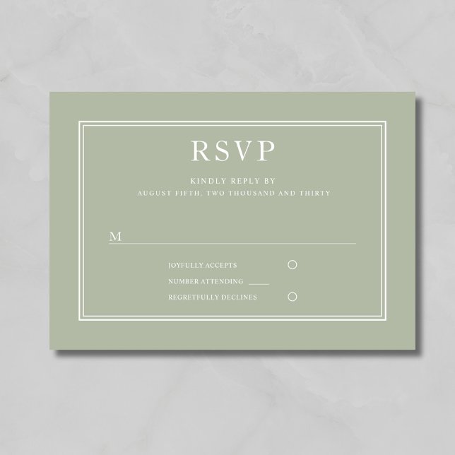 Modern Elegant Formal Sage Green Wedding RSVP Card (Modern Elegant Formal Sage Green Wedding RSVP Card)
