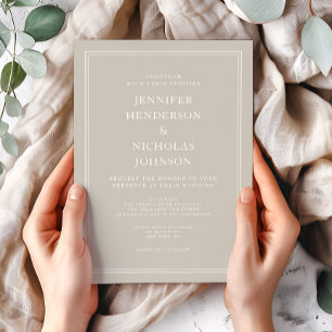 Modern Elegant Formal Taupe Beige Wedding Invitation