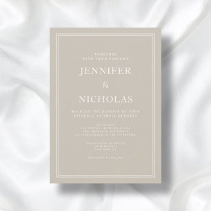 Modern Elegant Formal Taupe Beige Wedding Invitation