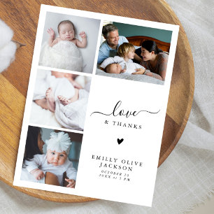 Modern Elegant Four Photo New Baby Thank You Postcard