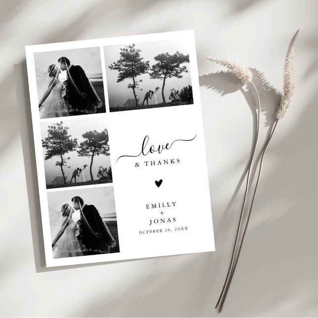 Modern Elegant Four Photo Wedding Thank You Postcard (Creator Uploaded)