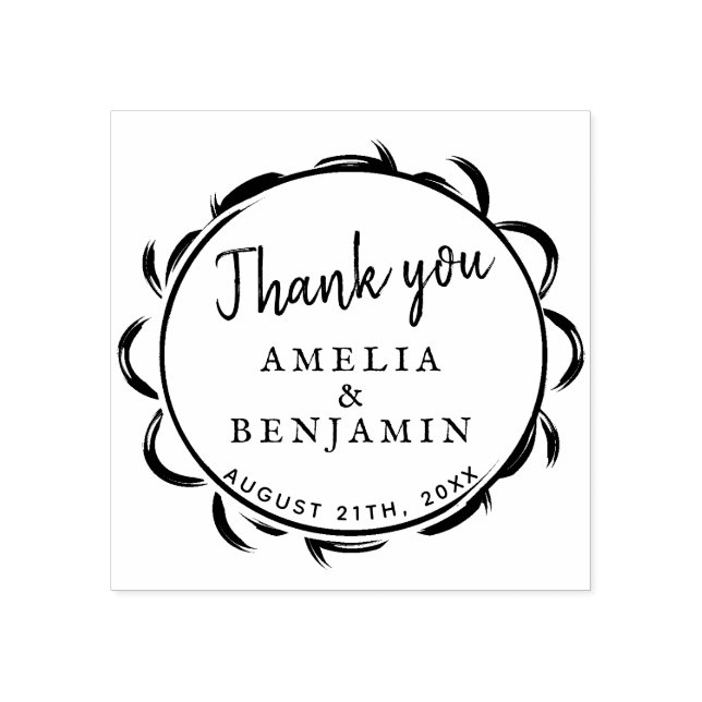 Modern Elegant Frame Typography Thank you Wedding Rubber Stamp (Imprint)