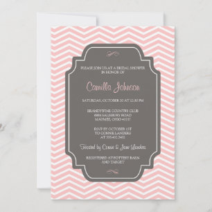 Modern Elegant French Pink Chevron Bridal Shower Invitation