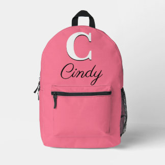 Modern Elegant French Pink Monogram Printed Backpack