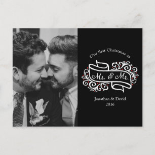 Modern Elegant Gay Newlywed Christmas Photo Postcard