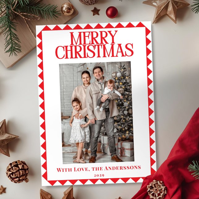 Modern Elegant Geometric Border Photo Christmas Holiday Card (Creator Uploaded)