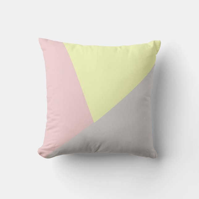modern elegant geometric grey yellow & pink cushion (Front)