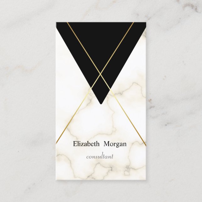 Modern Elegant Geometric Marble Gold Stripes Business Card (Front)