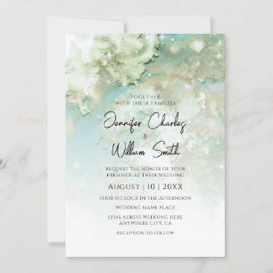 Modern Elegant Ggreen Gold Marble Ombre Invitation
