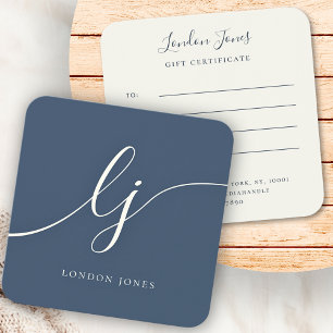 Modern Elegant Gift Certificate Navy Blue Ivory