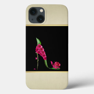 Modern Elegant Girly, Black, Cream,Flower Heel iPhone 13 Case