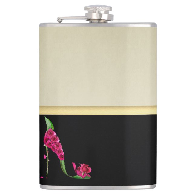 Modern Elegant Girly, Black, Cream,Flower Heel Hip Flask (Front)