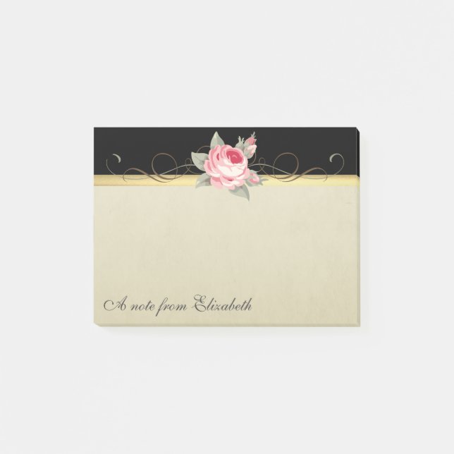Modern Elegant Girly, Black, Cream,Rose Post-it Notes (Front)