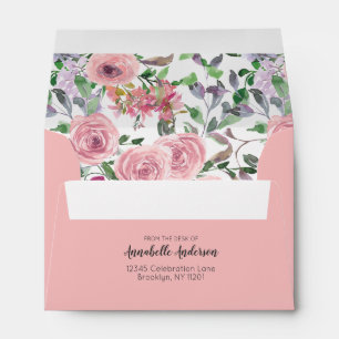 Modern Elegant Girly Blush Pink Floral Watercolor Envelope