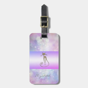 Modern Elegant Girly, Bokeh, Cat Luggage Tag