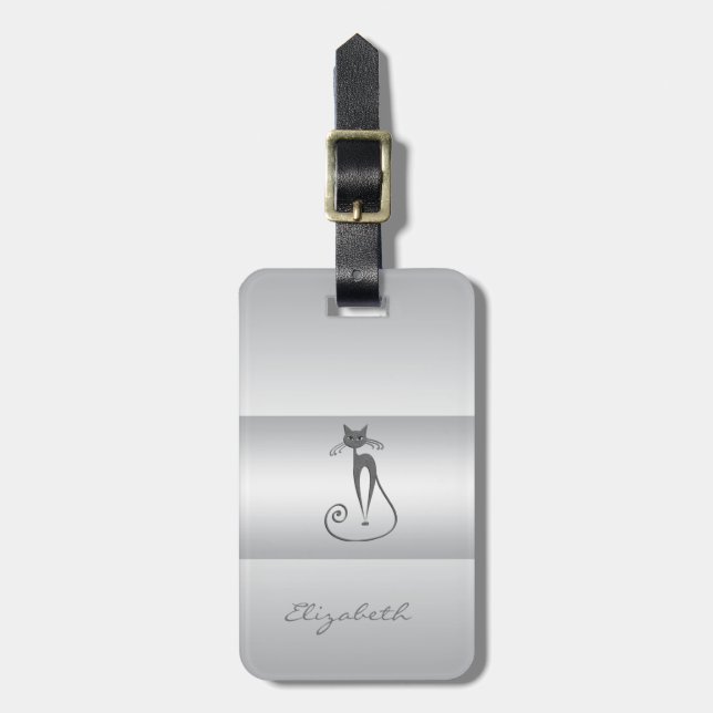 Modern Elegant Girly,  Cat Luggage Tag (Front Vertical)