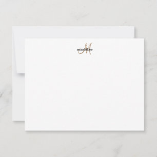 Modern Elegant Girly Script Black Gold Monogram Card