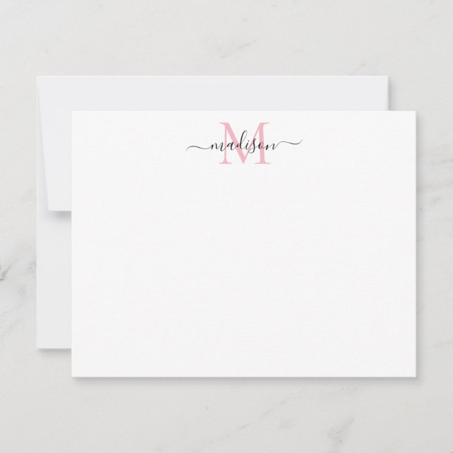 Modern Elegant Girly Script Blush Pink Monogram Card (Front)