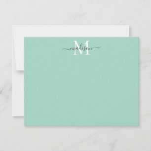 Modern Elegant Girly Script Monogram Mint Green Card