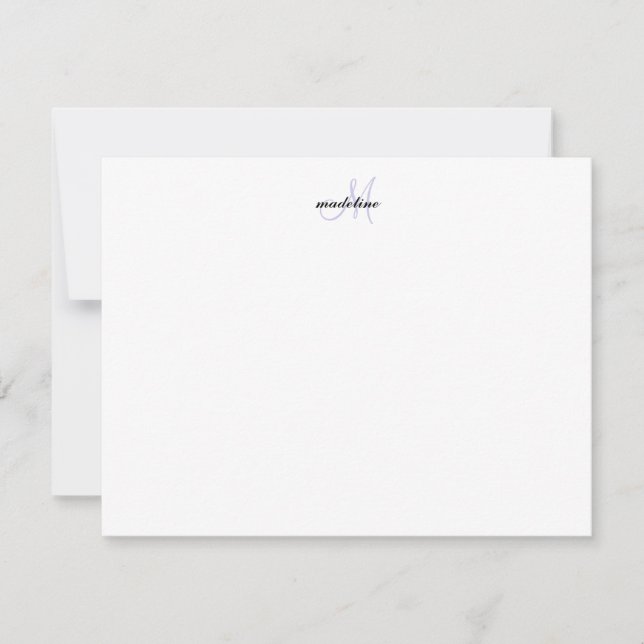 Modern Elegant Girly Script Purple Monogram Card (Front)