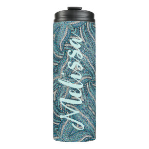 Modern  Elegant Girly Turquoise  Swirl Custom Name Thermal Tumbler