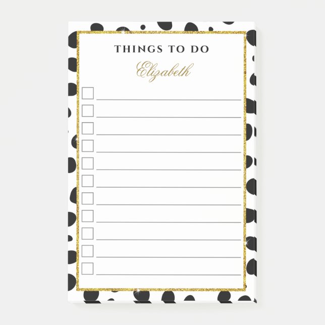Modern Elegant Girly White Black Gold To Do List Post-it Notes (Front)