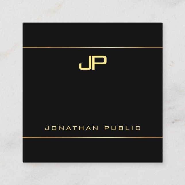 Modern Elegant Glam Gold Monogram Plain Luxury Square Business Card (Front)