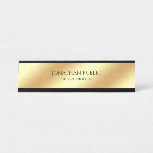 Modern Elegant Glamour Gold Look Professional Desk Name Plate (Front)