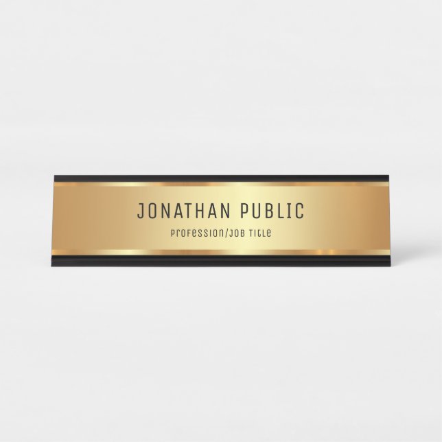 Modern Elegant Glamourous Black And Gold Luxury Desk Name Plate (Front)