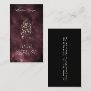 Modern Elegant Glitter Girl Hair Black Burgundy Business Card