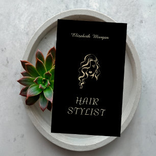 Modern Elegant Glitter Girl Hair Black Business Card
