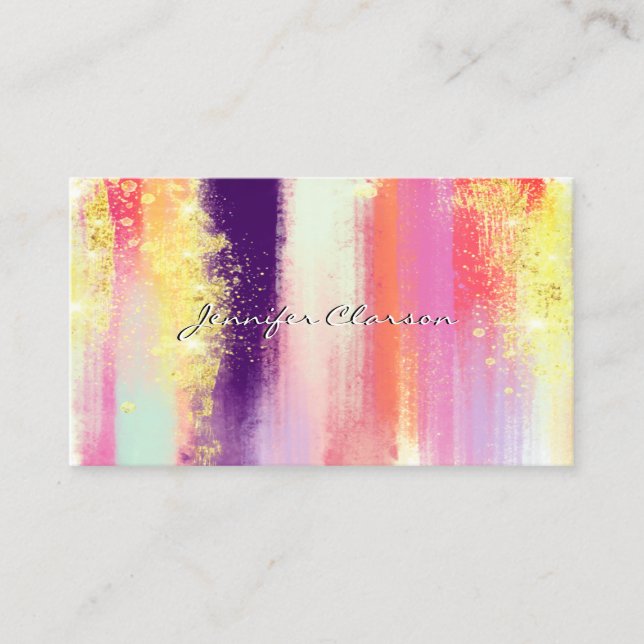 Modern Elegant Glitter Watercolor Brushes Stylish Business Card (Front)