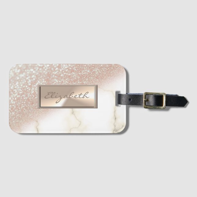 Modern Elegant Glittery Bokeh Ombre, Marble Luggage Tag (Front Horizontal)