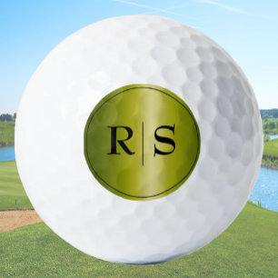 Modern Elegant Gold and Black Monogrammed  Golf Balls